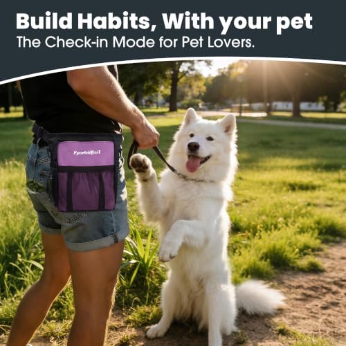 Dog Treat Pouch, 4 Cup Training Bag, Magnetic Closure, 3 Way Wear, Purple