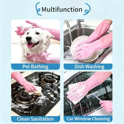Long Sleeve Dog & Cat Washing Gloves, Pet Bathing Grooming Tool