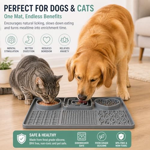 6-Zone Dog Lick Mat & Slow Feeder – Silicone Enrichment Feeding Mat for Dogs & Cats – Anxiety Relief, Slows Eating, Suction Cup, Dishwasher Safe – BPA Free Pet Feeding Mat