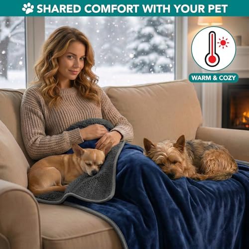 PetAmi Waterproof Dog Blanket Puppy Cat Large Couch Cover, 40x60 Navy/Grey