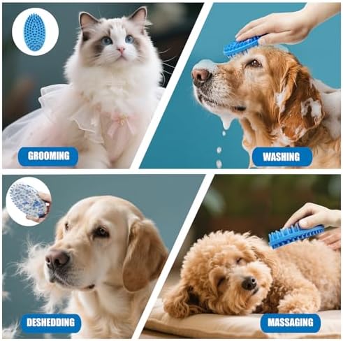 Lilpep 2-in-1 Dog Bath Brush, Double Sided Soft Rubber Grooming Brush for Shedding, Massaging & Deep Cleaning, Suitable for Short & Long Haired Dogs & Puppies