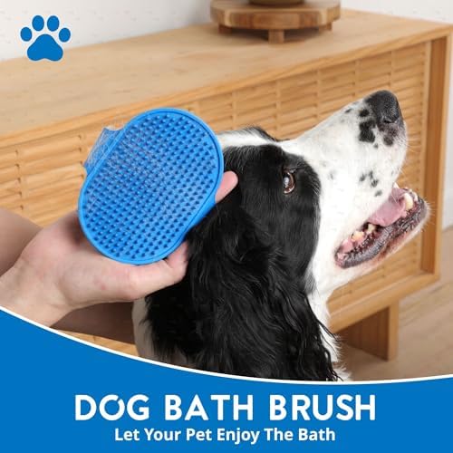 Dog Grooming Gloves and Bath Brush Set – Deshedding Pet Gloves for Dogs and Cats, Removes Loose Fur, Easy Bath and Massage Tool – Blue