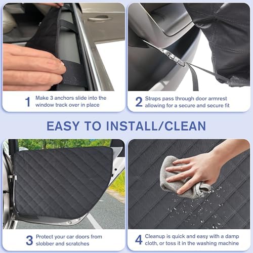 ALLANSING Large Tall Dog Car Door Protector 2-Pack, Protects Doors from Dog Scratches, 900D Heavy Duty Thick Fabric, Window Roll Compatible & No Tint Damage, Secure Fit for Large Cars/SUVs/Trucks