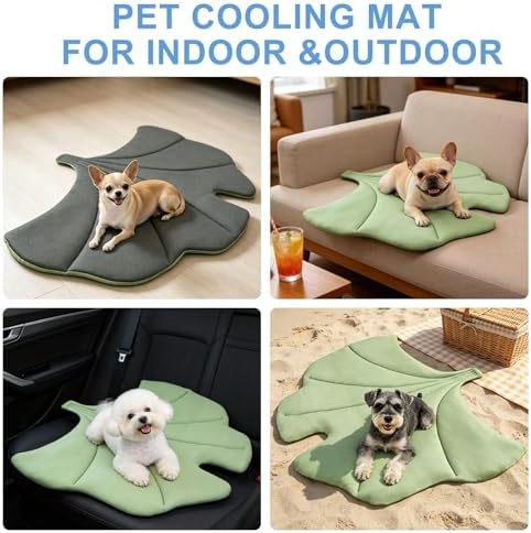 BEAUTYZOO Cooling Mat for Dogs & Cats, Dog Cooling Mat Q-Max>0.4, Double-Sided Pet Cool Pads for Summer, Crate, Kennel, Waterproof Outdoor Cooling Bed, Non-Gel Washable Chill Mats 37"x34" Leaf Shaped