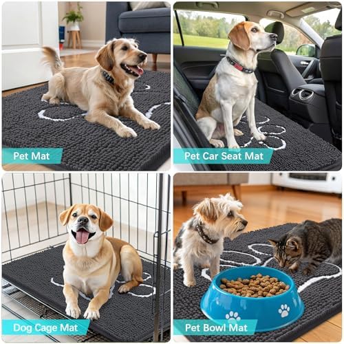 OLANLY Dog Door Mat for Muddy Paws 32x20, Paw Print Design Chenille Mud Mat