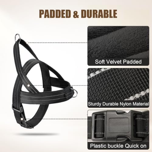No Pull Dog Harness Front Clip, Escape Proof Dog Harness,Reflective Durable Harness for Safe Daily Walking for Medium Large Dog(Black,M)