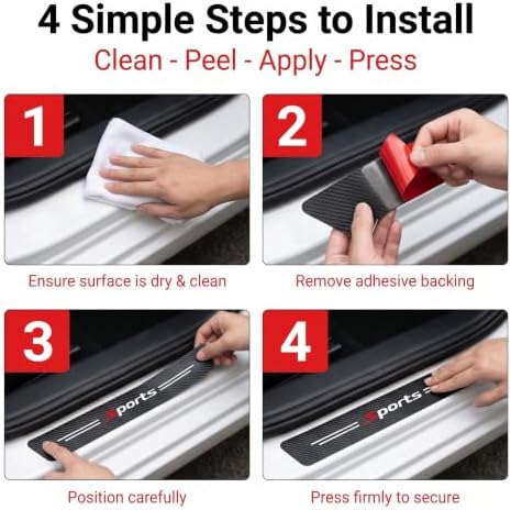 9 PCS Carbon Fiber Sport Car Door Sill Guard Stickers, Self-Adhesive Anti-Scratch Car Threshold Protector Trim, Door Edge Decorative Protection Accessories, Fit for Most Vehicles (Black)