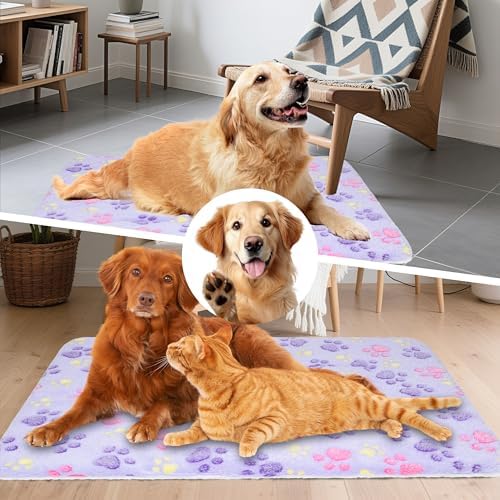 Dog Bed Mat,Soft Dog Kennel Pad with Cute Pattern (Purple Paw, L)