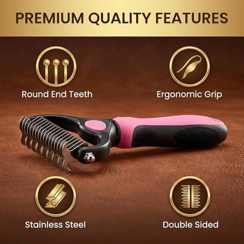 Sakerplus Double-Sided Pet Grooming Rake,Dematting Undercoat Rake for Dogs and Cats, 2-in-1 Dematting Comb, Pet Grooming Rake for Long Hair Pets (Blue+Pink, large+small)