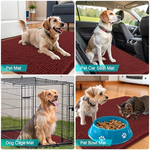 OLANLY Dog Door Mat for Muddy Paws 36x24, Super Absorbent Chenille Mud Mat