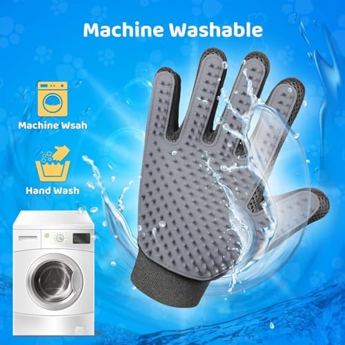 Pet Hair Removal Glove with 255 Silicone Tips for Dogs & Cats, Right Gray