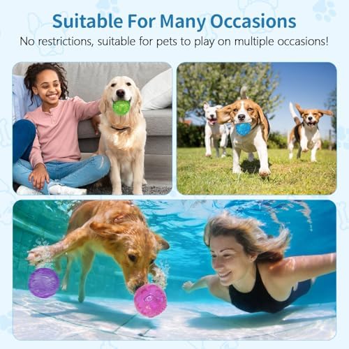 RICHIE Ultra Durable Squeaky Dog Balls 3 Inch for Large Medium Dogs, Tough Chew Toys for Aggressive Chewers, Floating Fetch Balls for Pool Play, Teeth Cleaning Dog Toys 3 Pack Purple + Green + Green