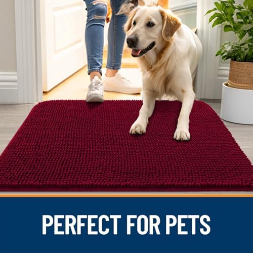 OLANLY Dog Door Mat for Muddy Paws 59x24, Super Absorbent Chenille Mud Mat