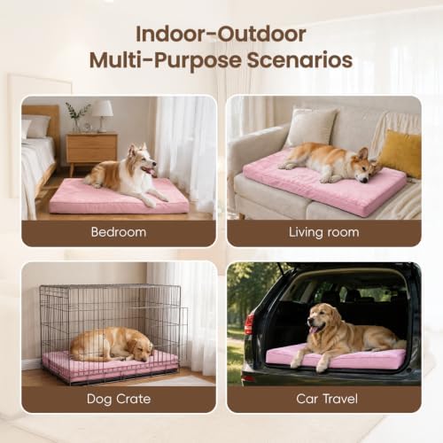 NUPIDA Waterproof Medium Dog Bed for Crate with Washable Cover, 29x18, Pink
