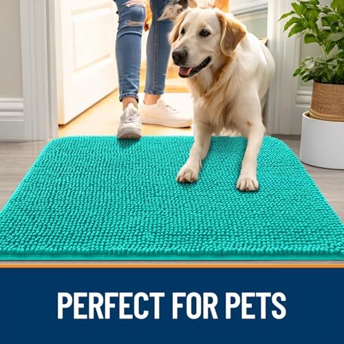 OLANLY Dog Door Mat for Muddy Paws 47x24, Super Absorbent Chenille Mud Mat