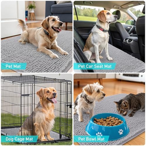 OLANLY Dog Door Mat for Muddy Paws 47x20, Super Absorbent Chenille Mud Mat