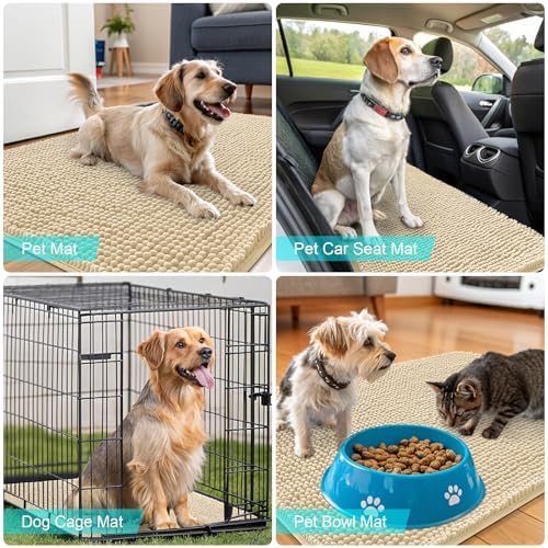 OLANLY Dog Door Mat for Muddy Paws 59x20, Super Absorbent Chenille Mud Mat