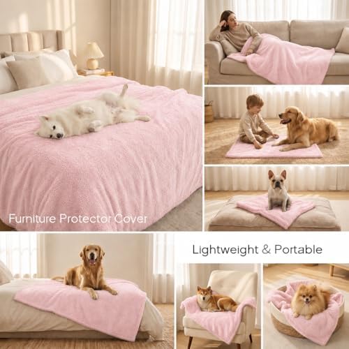 Pink Calming Pets Blanket 85x57in Fleece Dogs Blankets Fluffy Cats Sherpa Waterproof Bed Couch Covers Puppy Leakproof Sofa Mats Washable Warm-XL