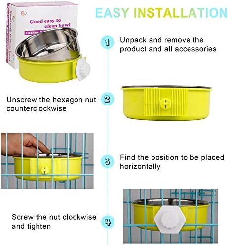 Crate Dog Bowl Removable Stainless Steel Water Food Feeder Bowls Cage Coop Cup for Cat Puppy Bird Pets (Large, Purple)