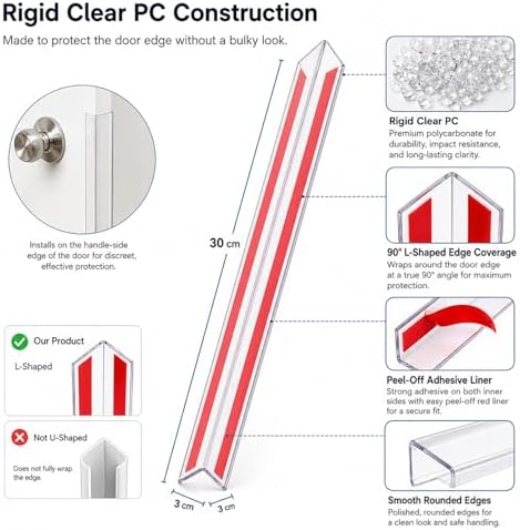 Door Frame Protector Dog Chewing: 8 Pack Clear PC L-Shaped Door Edge Guards, Self-Adhesive Door Gap & Jamb Protector for Dogs Scratching, Chewing, Clawing, 11.8 x 1.18 in Each Side (8, 11.8inch)