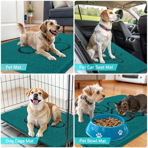OLANLY Dog Door Mat for Muddy Paws 48x30, Paw Print Design Chenille Mud Mat