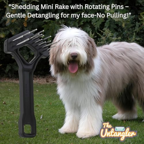 Undercoat Mini-Rakes for Effective Dematting and Grooming Dogs and Cats has V-Shape Head and Double Row, Stainless-Steel Rotating Teeth (Shedding Mini-Rake)