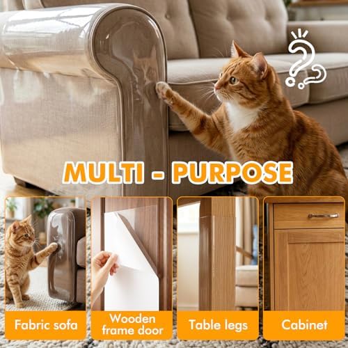 2 Pack 200"x16" Cat Scratch Furniture Protector, Transparent Couch Protector from Cat Claws, Self-Adhesive Anti Scratch Furniture Protecto r for Sofa Arms & Corners, Pet Proof Guards