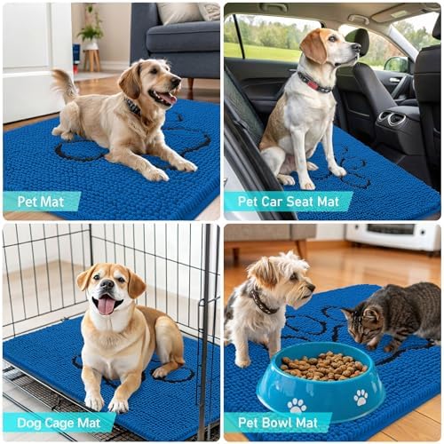 OLANLY Dog Door Mat for Muddy Paws 30x20, Paw Print Design Chenille Mud Mat