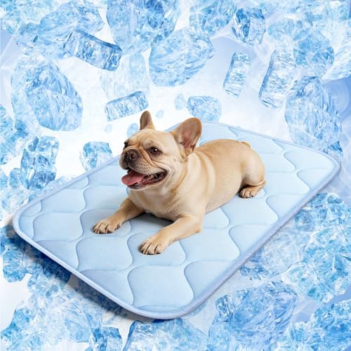 Pet Cooling Mats for Dogs, Cooling Pet Outdoor & Indoor Use with Waterproof Cover, Summer Cool Pad for Dogs Cats 29" x 18", Non-Slip Washable Pet Blanket for Crate Kennel Travel (Cryo Ice Blue)