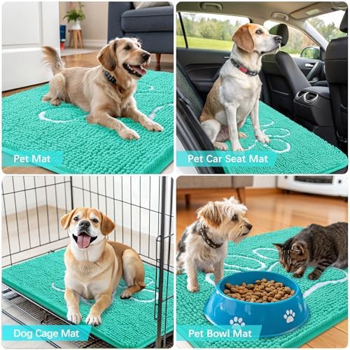 OLANLY Dog Door Mat for Muddy Paws 30x20, Paw Print Design Chenille Mud Mat