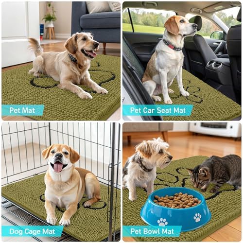OLANLY Dog Door Mat for Muddy Paws 48x30, Paw Print Design Chenille Mud Mat