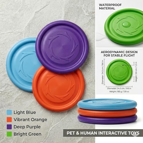 2-in-1 Flying Disc & Slow Feeder Dog Toy - 9.6" Large Floating Aerodynamic Frisbee, Durable Soft Rubber Chew Toy for Fetch, Water Play & Training (Orange)