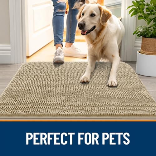 OLANLY Dog Door Mat for Muddy Paws 70x46, Super Absorbent Chenille Mud Mat