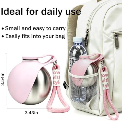 Portable Dog Water Bottle, Flip-Top Silicone Bowl Design, Insulated Hot & Cold Retention Material, One-Hand Leakproof Use, Perfect for Walking & Hiking, 10oz (Pink, Printing)