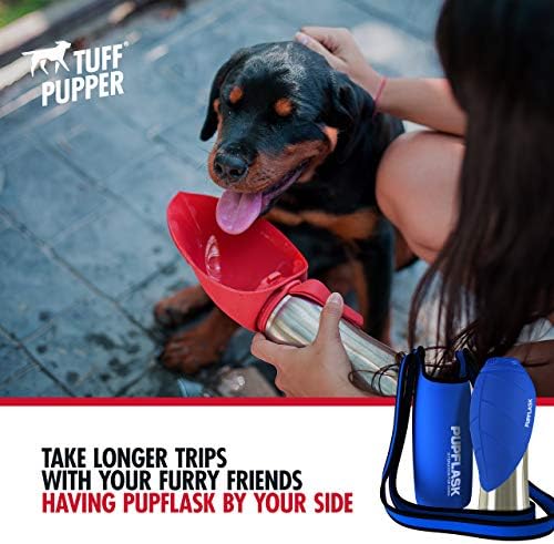 Tuff Pupper PupFlask Insulated Neoprene Dog Water Bottle Holder Sling with Wide Adjustable Shoulder Strap, Great for Travel, Walking, Hiking, Portable Pet Water Bottle Holder (40 OZ, Nebulas Blue)
