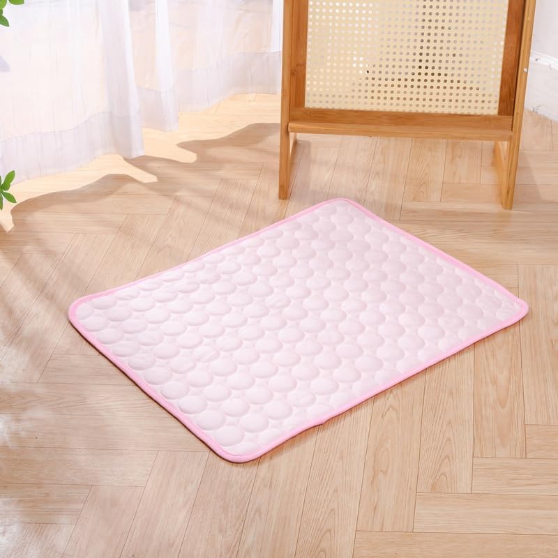 Pet Cooling Mat, ICY nap Dog mat, Portable Washable Ice Silk Cooling Pad for Dogs Cats, Breathable Foldable Mat for Large Small Dogs, Summer Cool Mat for Kennel Floor Car Sofa(Pink,X-Large)