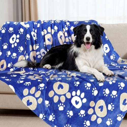 Rezutan Upgraded Flannel Blankets for Large Dogs & Cats, Blue 80" x 60"