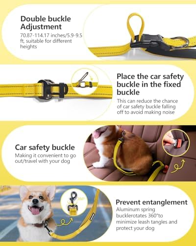 5.3-8.9 ft Medium-Size and a 5.9-9.5 ft Hands-Free Dog Leash with car Seatbelt.