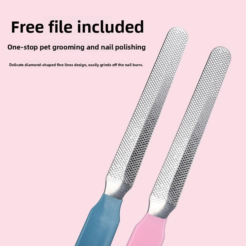 Safety Guard Pet Nail Clipper and File Set, Stainless Steel Crescent Blade, Spring Loaded Locking Grooming Tool, Small and Large for Cats and Dogs