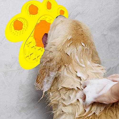 Dog Licking Mat for Anxiety Peanut Butter Slow Feeder Bowls Licking Pad with Strong Suction to Wall for Pet Bathing,Grooming,and Training (Yellow)