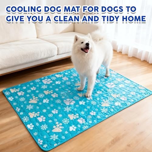 Starry Cooling Mat for Dogs Extra Large 39'' X 28'' Dog Ice Silk Self Cooling Mat for Indoor Outdoor Dog Mat with Cooling Pad Non-Slip Foldable Summer Reusable Pet