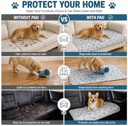 24x36in Washable Pee Pads for Dogs, 2 Pack Reusable Puppy Pads, Absorbent Whelping Pads with Bone Print, Non-Slip Waterproof Pet Training Pads for Couch, Crate, Potty Training - 24x36in