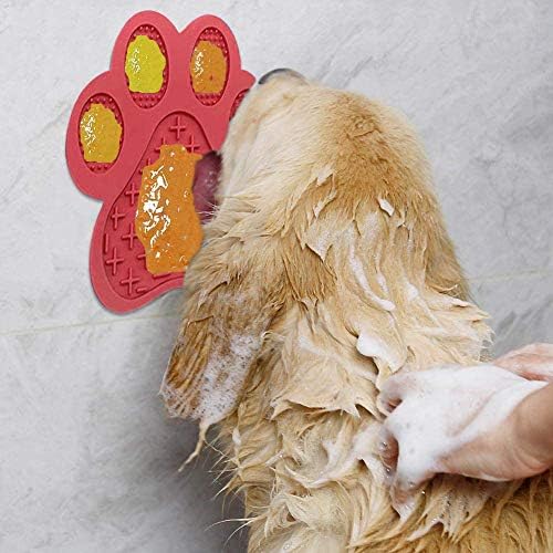 Dog Licking Mat for Anxiety Peanut Butter Slow Feeder Bowls Licking Pad with Strong Suction to Wall for Pet Bathing,Grooming,and Dog Training (Red)