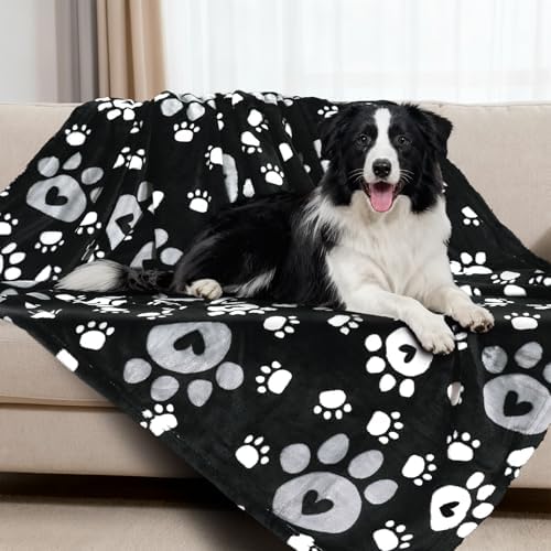 Rezutan Upgraded Flannel Blankets for Large Dogs & Cats, Black 80" x 60"