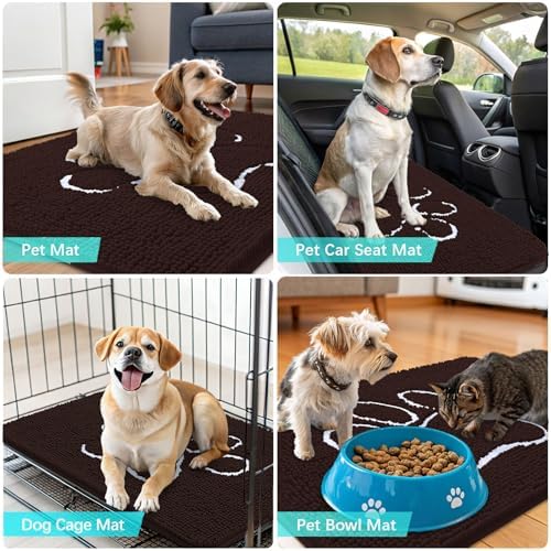 OLANLY Dog Door Mat for Muddy Paws 32x20, Paw Print Design Chenille Mud Mat