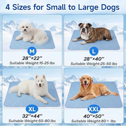 PatiencET Dog Cooling Mat, 28 x 40 in No-Gel Cooling Pad for Medium Dogs, Cool Touch Nylon Pet Mat, Washable Summer Dog Mat for Crate, Bed, Floor, Sofa, Car, Blue
