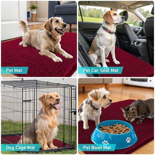 OLANLY Dog Door Mat for Muddy Paws 32x20, Super Absorbent Chenille Mud Mat