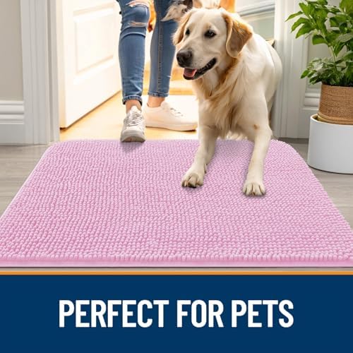 OLANLY Dog Door Mat for Muddy Paws 36x24, Super Absorbent Chenille Mud Mat