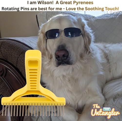 The Untangler Rakes for Grooming and Shedding -silky smooth rotating teeth to easily collect loose hair (Yellow, Extra-Long)