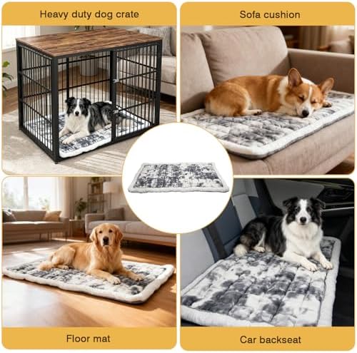 48" Airy Dog Crate Mat, Machine Washable Soft Kennel Pad for Large Breeds